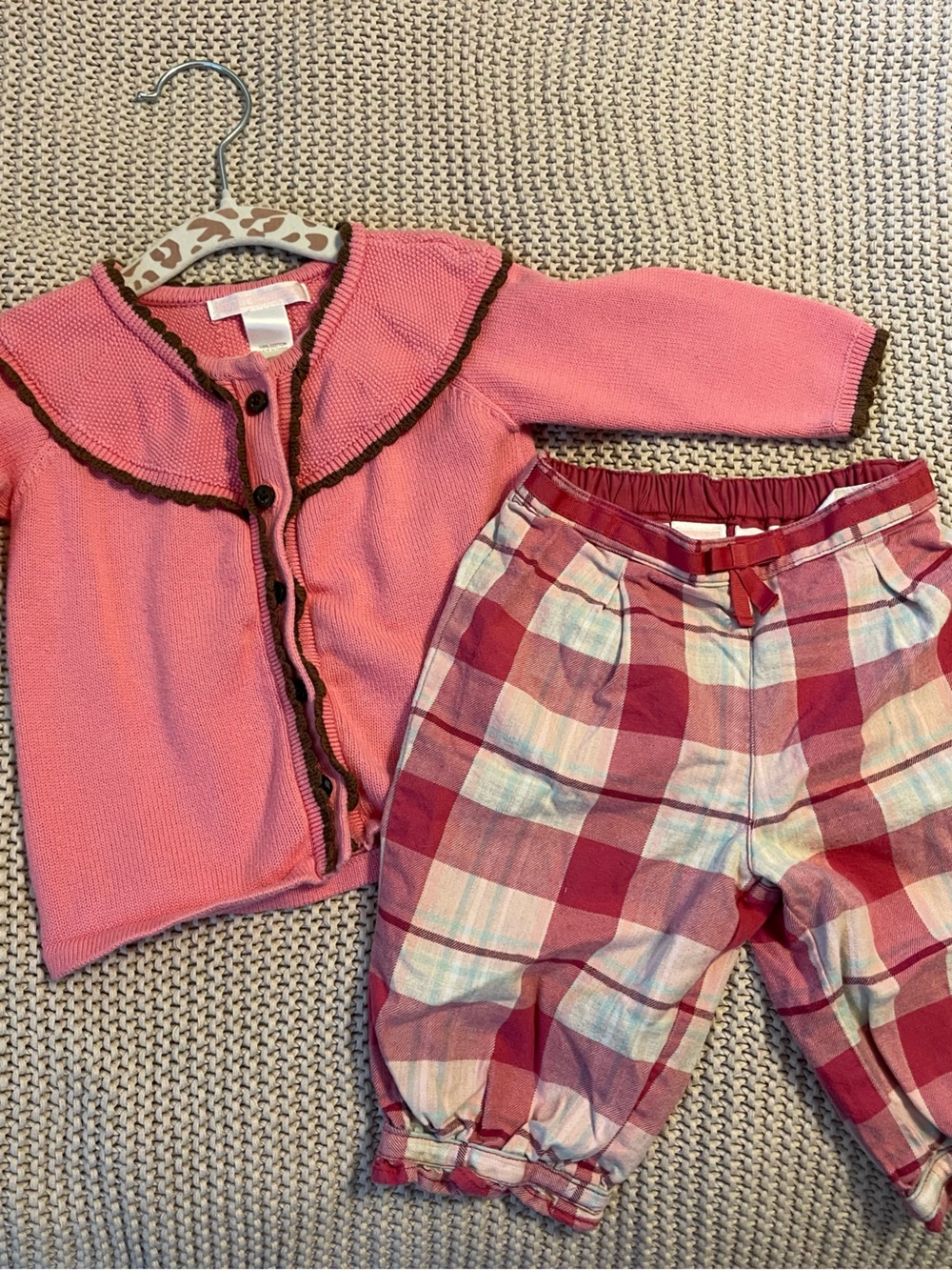Janie and Jack Pink Knit Cardigan with Plaid Pants